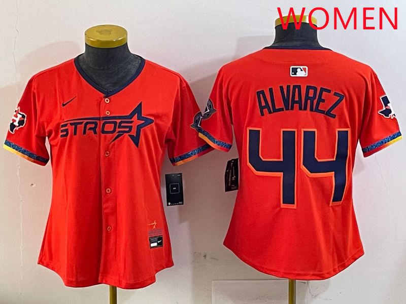Women Houston Astros #44 Alvarez Orange Fourth generation Joint Name Nike 2025 MLB Jersey style 1->women mlb jersey->Women Jersey